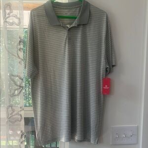 BCG Light Gray Striped Polo Shirt